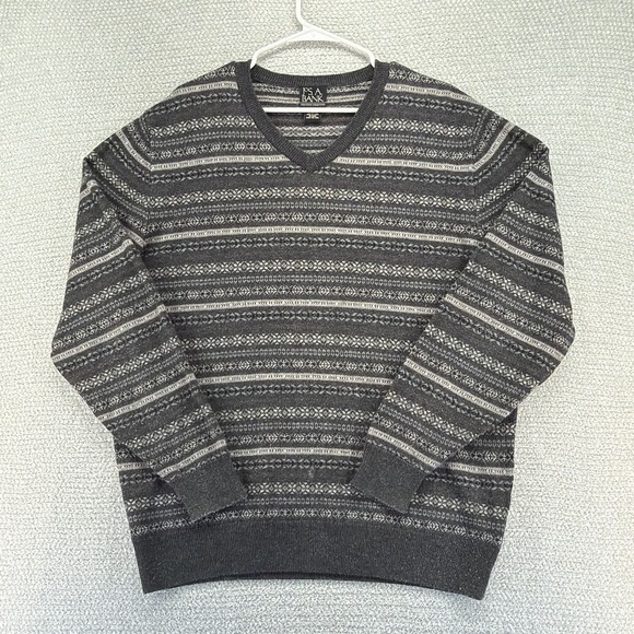 Jos. A. Bank Other - Jos A Bank Sweater Mens Large Gray Geometric Lambs Wool Blend Pullover V-Neck